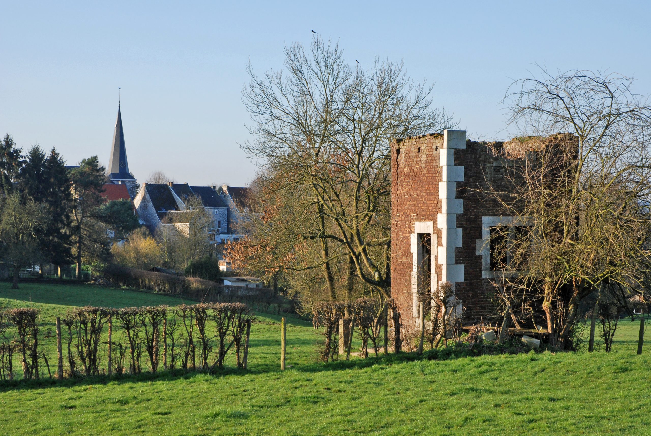 Tourelle ruine + village Olne